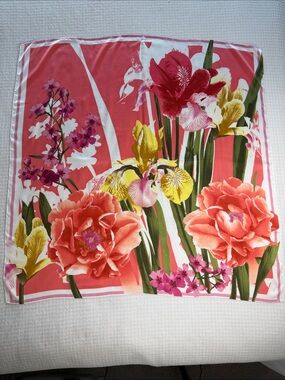 Collectioneighteen square floral print scarf pink, yellow, coral, orange, white